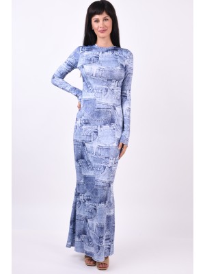 Rochie Somethingnew Sndenny Denim Print Maxi Blue Denim